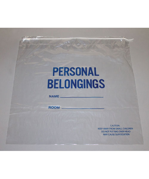 Patient Belongings Bag, Clear, Drawstring, 20" x 20"